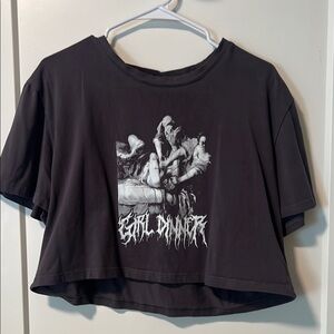 “Girl Dinner” Black Graphic Crop Top